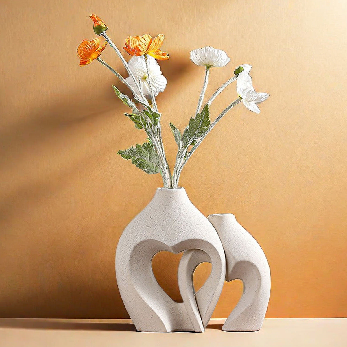 Nordic Heart-Shaped Ceramic Vase Set of 2 - Modern Minimalist Home Decor