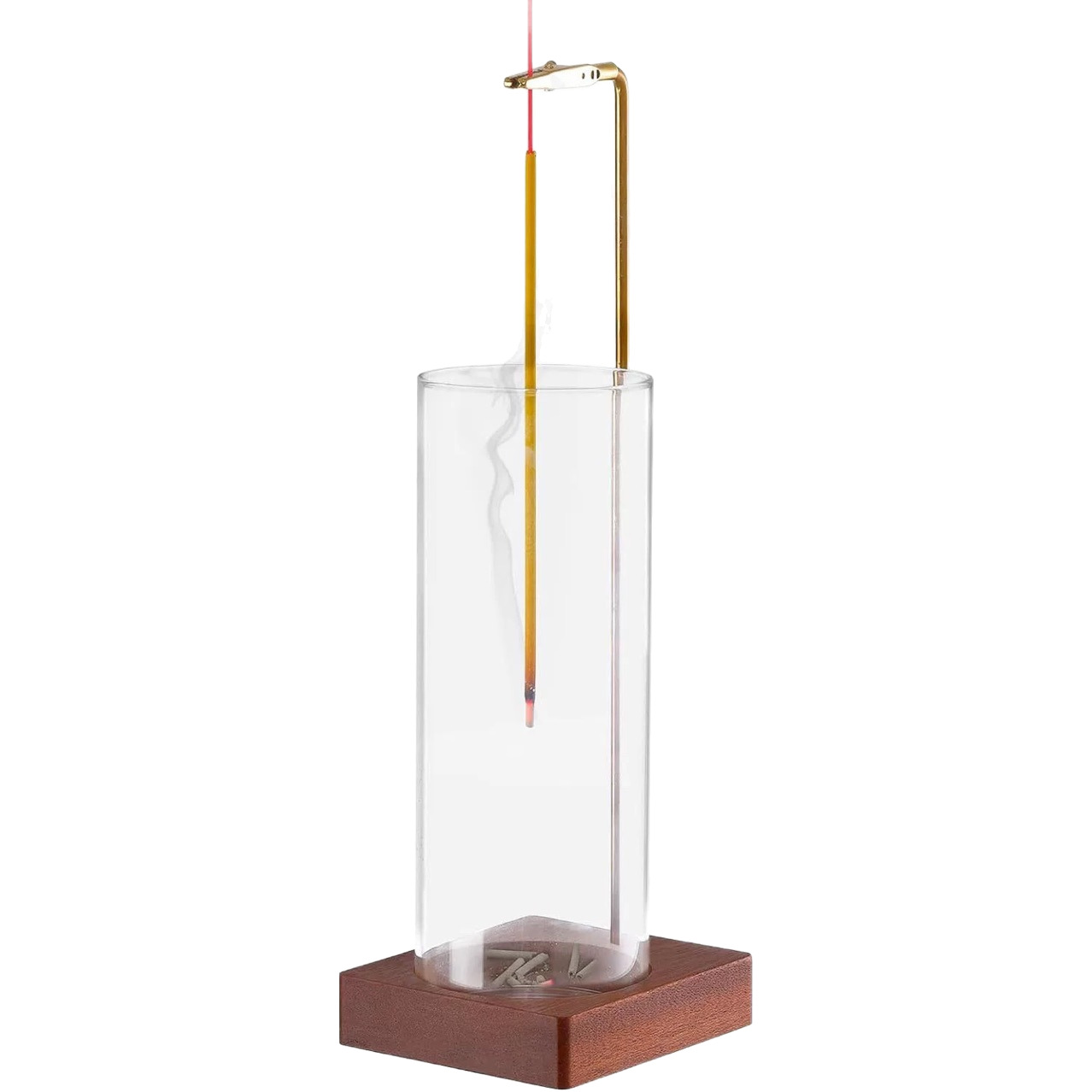 Glass Ash Catcher Incense Holder - Vertical Wood Base Stick Burner