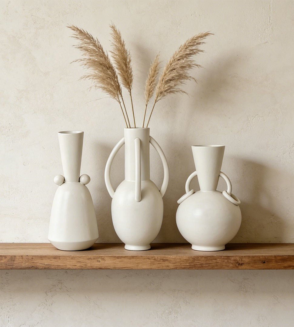 3-Piece Minimalist Ceramic Vase Set with Handle